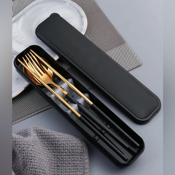 ✨3for$38 New 4pc Stainless Steel Cutlery Set ~ Travel Spoon Fork Chopstick Set - Picture 3 of 11